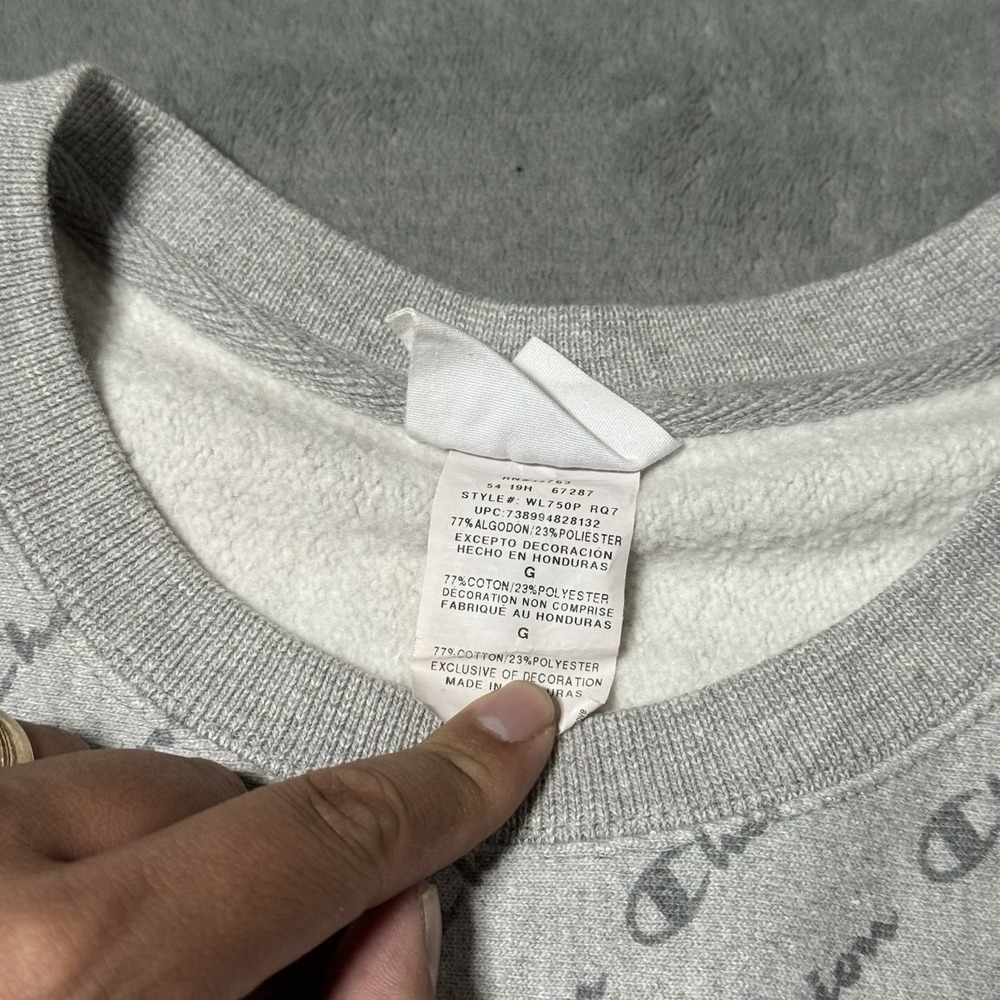 Champion‎ Reverse Weave Womens Size Large Gray Allover Print Logo Crewneck - Picture 3 of 6